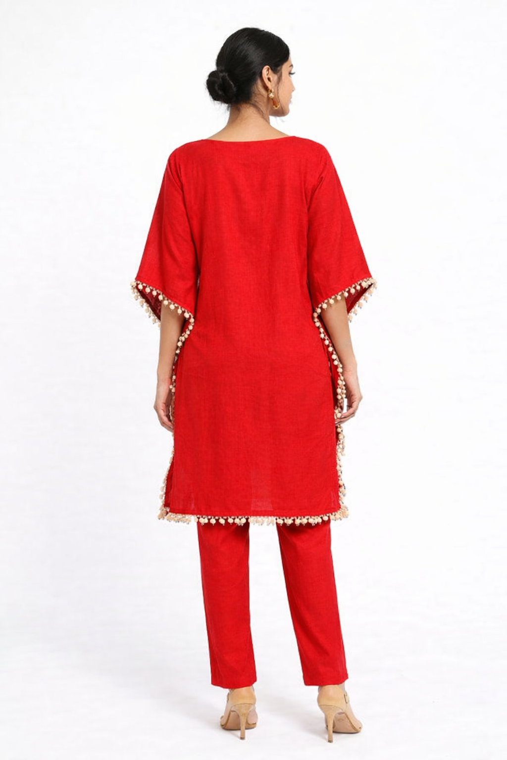Red Mirror Work Kaftan Kurta Set for Women